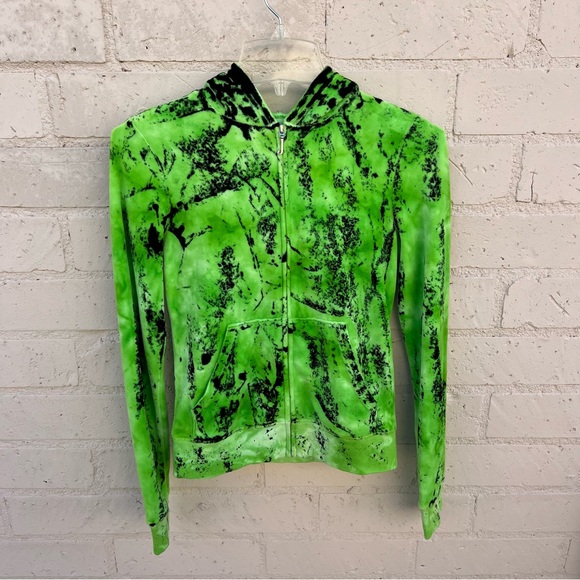 Juicy Couture Neon Green Black Splatter Hoodie Zip Up Track Jacket NWOT - Picture 4 of 7